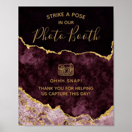 バーガンディゴールドホイルアゲート写真ブース結婚式看板 ポスター (正面)