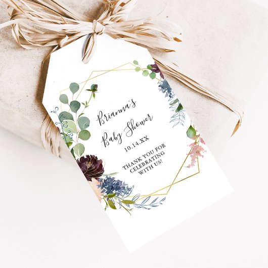 バーガンディゴールド幾何学ベイビーシャワー ギフトタグ