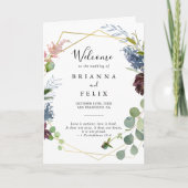 バーガンディゴールド幾何学折り紙ウェディング プログラム (正面)