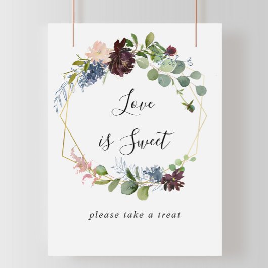 バーガンディゴールド幾何学的なラブイズスイートサイン ポスター