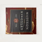 バーガンディゴールド 🌿 エレガントな濃紺の抽象的なウェディング タペストリー (正面(横))