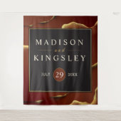 バーガンディゴールド 🌿 エレガントな濃紺の抽象的なウェディング タペストリー (正面)