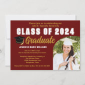 バーガンディゴールド クラスオブ2025 フォト 卒業パーティー 招待状 (正面)