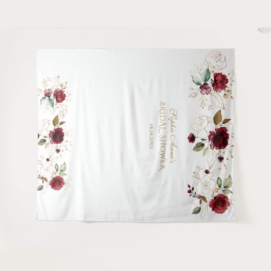 バーガンディゴールド フラワーブライダルシャワー フォトブース タペストリー (正面(横))