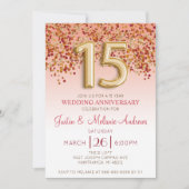 バーガンディゴールド 15周年 結婚記念日 招待状 (正面)