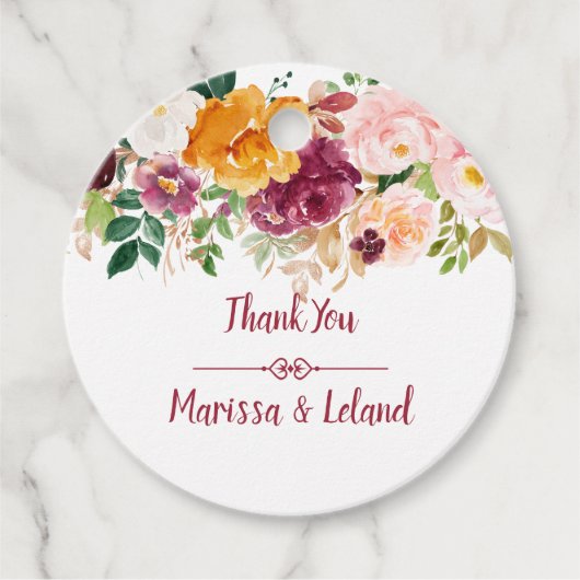 バーガンディサフロンマウブピンク水彩フローラ フェイバータグ (正面)