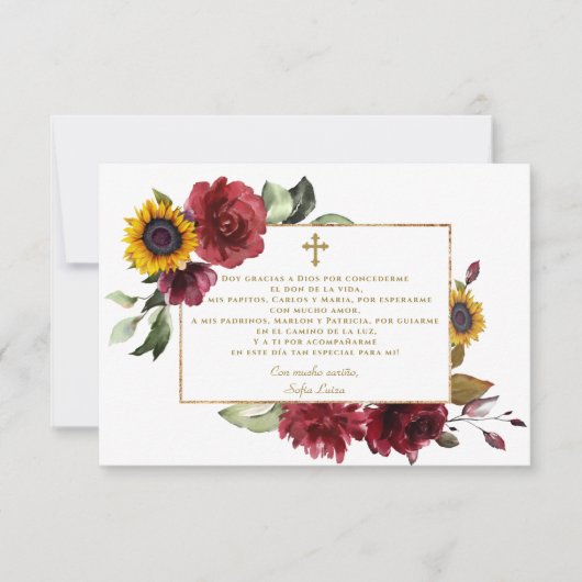 バーガンディサンフラワーグラシアスコンオルギオンバウティゾ サンキューカード (正面)