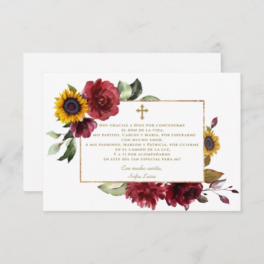 バーガンディサンフラワーグラシアスコンオルギオンバウティゾ サンキューカード (正面/裏面)