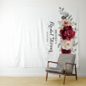 バーガンディシャンパンアイボリー モーブ ローズ ブライダルシャワー タペストリー (インサイチュ(横))