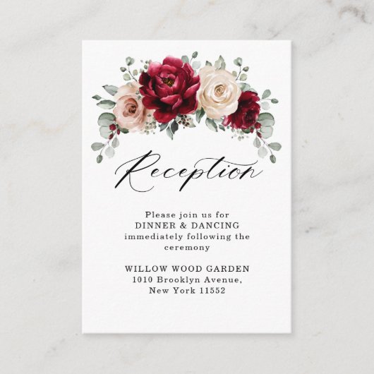 バーガンディシャンパンアイボリー モーブ 結婚式の披露宴 エンクロージャーカード (正面)