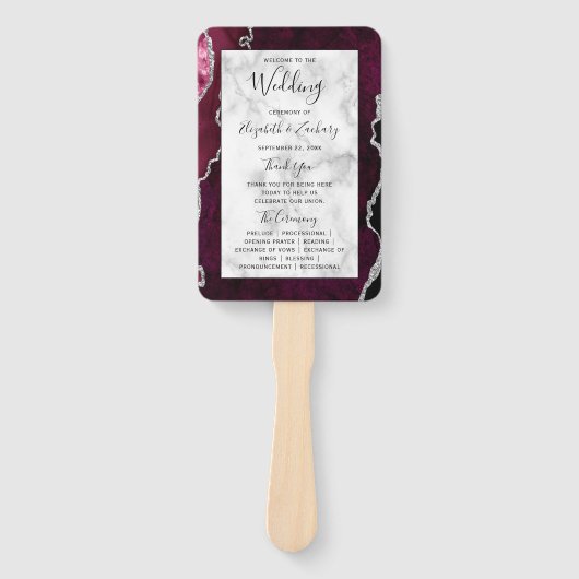 バーガンディシルバーアガテマーブル結婚式 プログラム ハンドファン (正面)