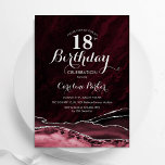 バーガンディシルバーアガテマーブル18誕生日 招待状<br><div class="desc">ブルゴーニュとシルバーは18歳の誕生日パーティーの招待を受けた。暗エレガント色のマルサラのワインの水の色を使用したモダンデザインアゲイト大理石のジオード背景フェイク、グリッター銀とタイポグラフィスクリプトのフォント。トレンディー招待状カードは女性スタイリッシュの日のお祝いに最適。印刷されたZazzle招待状または即時ダウンロードのデジタル印刷可能なテンプレート。</div>