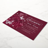 バーガンディシルバーバタフライドレスキンセアニェラ 箔招待状 (回転した状態)