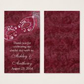 バーガンディシルバーマスカレード結婚式の引き出物ラベル (正面&裏面)