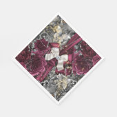 バーガンディシルバー バタフライ ローズ シャビー ヴィンテージ スタンダードランチョンナプキン (角)