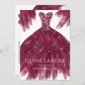 バーガンディスパークルドレスガウンエレガントキンセアニェラ 招待状 (正面/裏面)