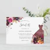 バーガンディスパークルドレスフローラスウィート16パーティー 招待状 (スタンド正面)