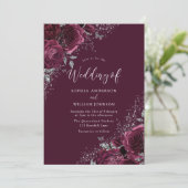 バーガンディスパークル フラワーズ シルバー エレガント ウェディング 招待状 (スタンド正面)