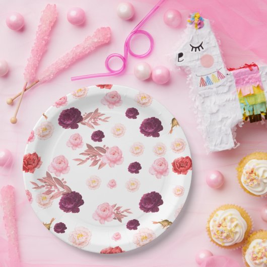 バーガンディダスティピンク開花赤ちゃんシャワー喜び ペーパープレート (パーティー)
