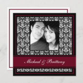 バーガンディダマスクウェディングエンゲージメントアナウンスメント 案内状 (正面/裏面)