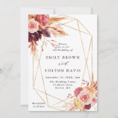 バーガンディテラコッタフラワーズジオメト結婚リック 招待状 (正面)