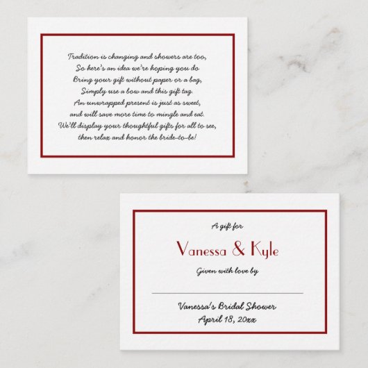 バーガンディディスプレイブライダルシャワー挿入カード+ラベル エンクロージャーカード (正面/裏面)