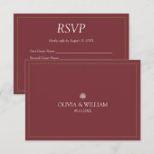 バーガンディトロピカルピーコックパームウェディングRSVP 出欠カード (正面/裏面)