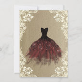 バーガンディドレス、クラウン、レースクラフトスウィート16パーティー 招待状 (裏面)