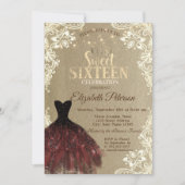 バーガンディドレス、ライト、レースクラフトスウィート16パーティー 招待状 (正面)