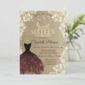 バーガンディドレス、ライト、レースクラフトスウィート16パーティー 招待状 (スタンド正面)