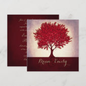 バーガンディハートの葉の木の結婚式の招待状 招待状 (正面/裏面)