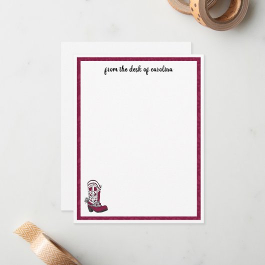 バーガンディハート柄ブーツ ノートカード (正面/裏面インサイチュ)