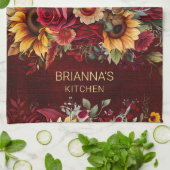 バーガンディバラひまわり花秋をテーマにしたギフト キッチンタオル (折り畳み)