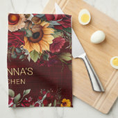 バーガンディバラひまわり花秋をテーマにしたギフト キッチンタオル (四つ折り)