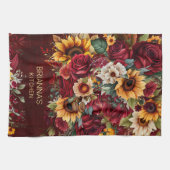 バーガンディバラひまわり花秋をテーマにしたギフト キッチンタオル (横)