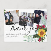 バーガンディバラひまわりPHOTOありがとうはがき ポストカード (正面)