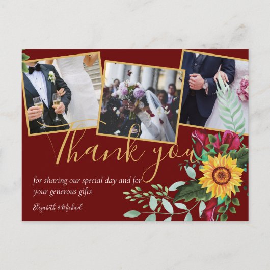 バーガンディバラひまわりPHOTOありがとう ポストカード (正面)