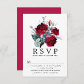 バーガンディバラウェディングRSVPカード、食事のオプション 出欠カード (正面/裏面)