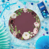 バーガンディバラ水彩フローラベビーシャワープレート ペーパープレート (パーティー)