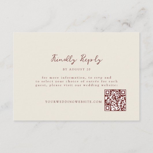 バーガンディパインQRコード結婚式RSVPカード エンクロージャーカード (裏面)