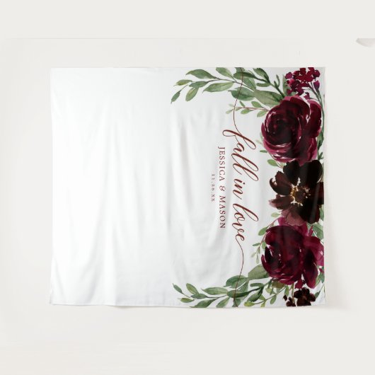 バーガンディパンプキン秋恋に落ちる背景写真撮影ブース タペストリー (正面(横))