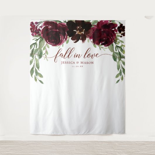 バーガンディパンプキン秋恋に落ちる背景写真撮影ブース タペストリー (正面)