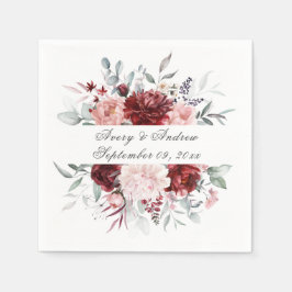 バーガンディパーソナライズされたピンク結婚スクリプトのナプキン スタンダードカクテルナプキン