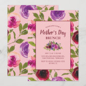 バーガンディパープルの花 ピンクの母の日 招待状 (正面/裏面)