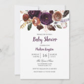 バーガンディパープルプラムフローラベビーシャワー招待状 招待状 (正面)