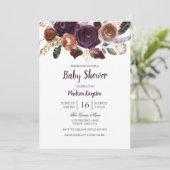 バーガンディパープルプラムフローラベビーシャワー招待状 招待状 (スタンド正面)