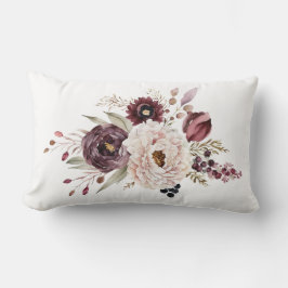 バーガンディパープルマルーン白フローラエレガント花 ランバークッション