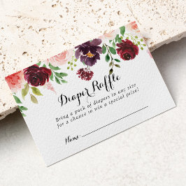 バーガンディパープル春フローラおむつラッフルチケット エンクロージャーカード