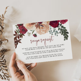 バーガンディピンクのブッシュ フラワー ウェディング レシピ リクエスト エンクロージャーカード