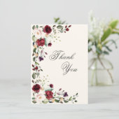 バーガンディピンクの水彩花模様 サンキューカード (スタンド正面)
